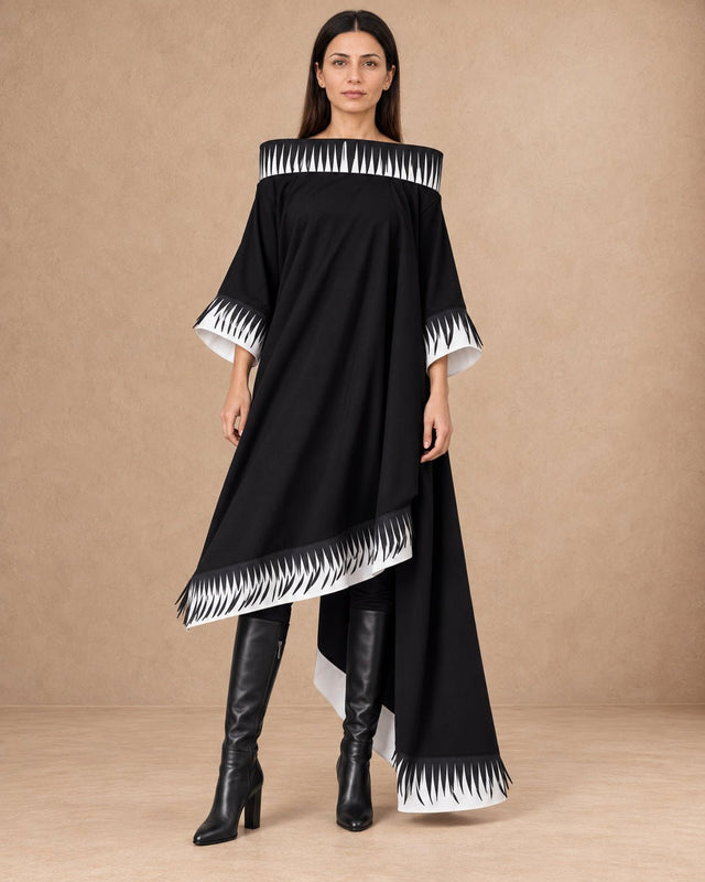 Teza Black Laser-Cut Trim Hi-Low Dress - Dress - Mizyana