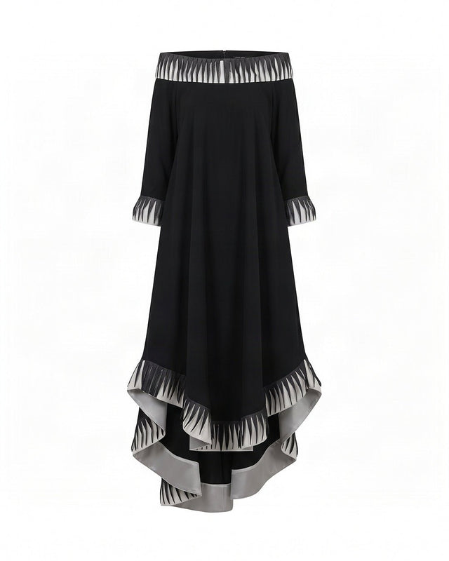 Teza Black Laser-Cut Trim Hi-Low Dress - Dress - Mizyana