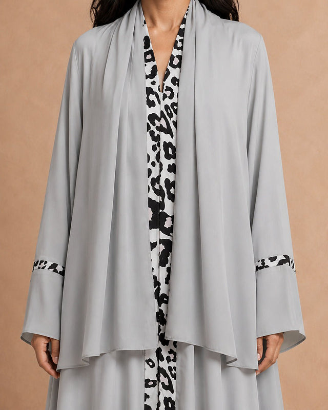Tiger Print Panel Abaya Set - Abaya - Mizyana