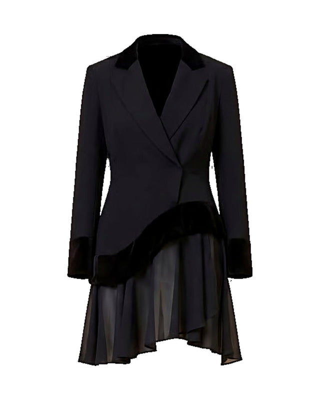 Velvet Trimmed Asymmetric Chiffon Jacket - Jacket - Mizyana