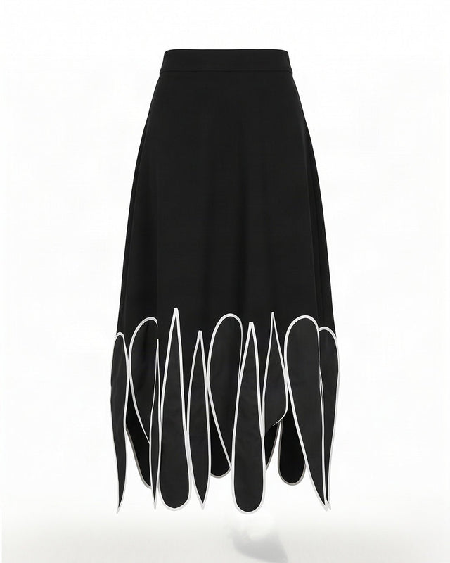 Vil Black Petal Hem Viscose Midi Skirt - Skirt - Mizyana