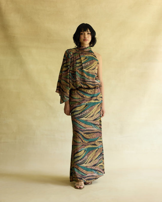 Wild Dusk Cape Top & Skirt Set - Two-Piece Set - Mizyana