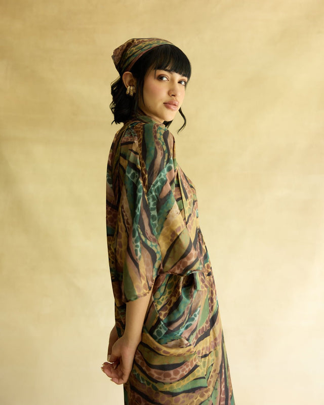 Wild Dusk Kaftan Dress & Skirt Set - Two-Piece Set - Mizyana
