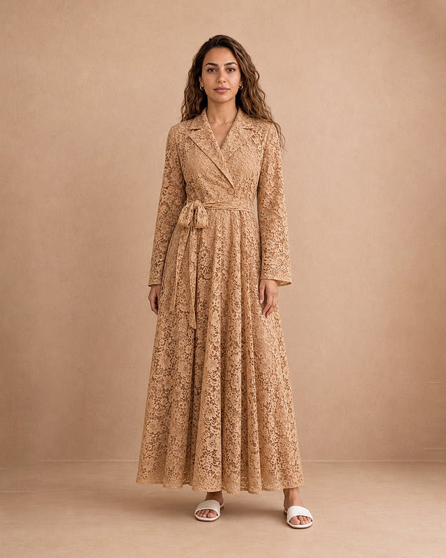 Wrap Maxi Belted Lace Dress - Dress - Mizyana