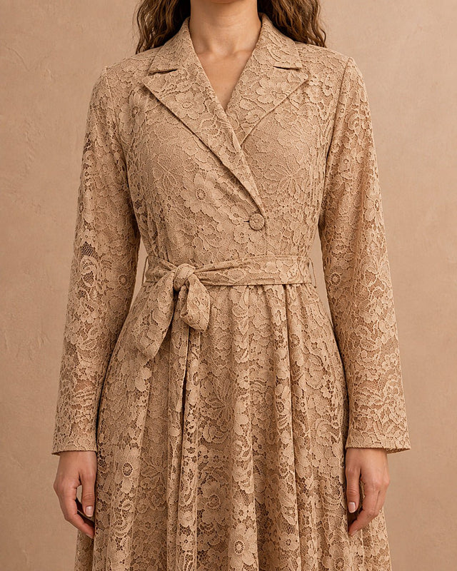 Wrap Maxi Belted Lace Dress - Dress - Mizyana