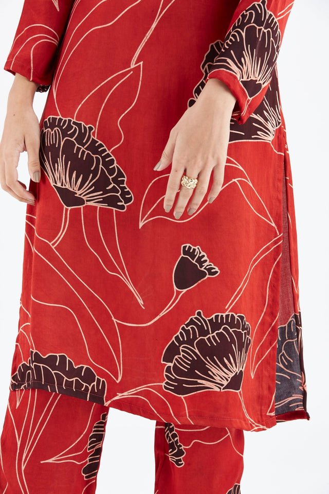 Yara Red kurta set - Two-Piece Set - Mizyana