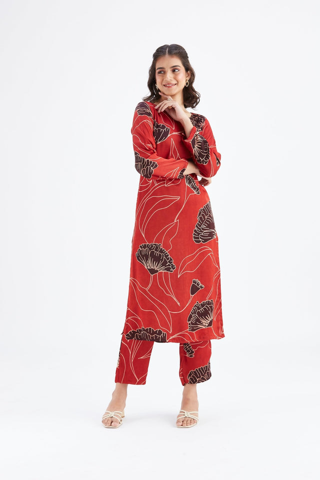 Yara Red kurta set - Two-Piece Set - Mizyana