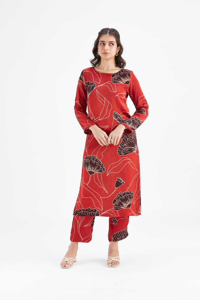 Yara Red kurta set - Two-Piece Set - Mizyana