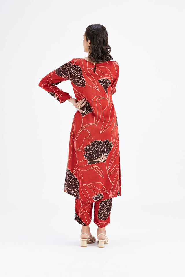 Yara Red kurta set - Two-Piece Set - Mizyana