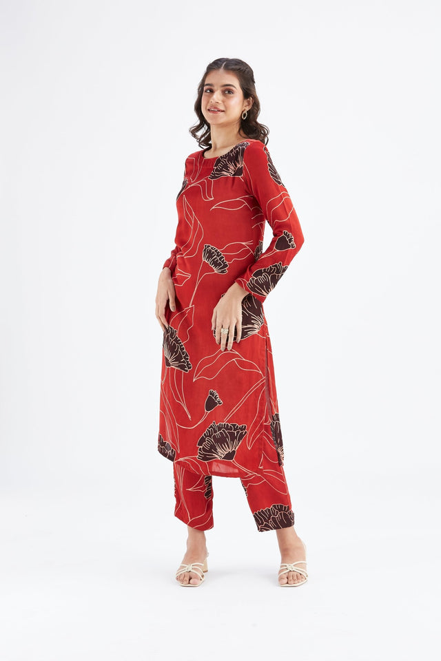 Yara Red kurta set - Two-Piece Set - Mizyana