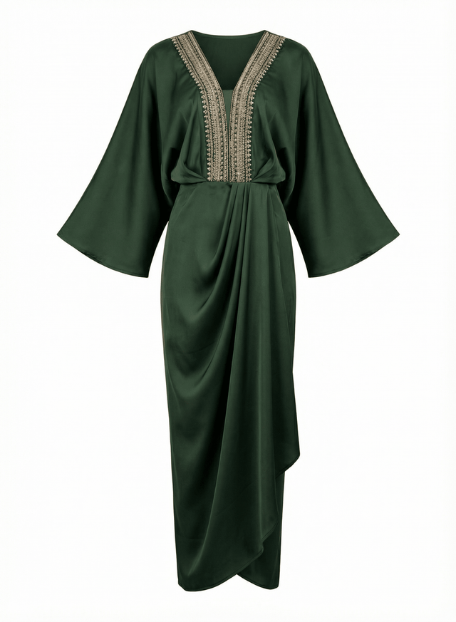 Zarafah Embroidered V-Neck Draped Kaftan - Kaftan - Mizyana