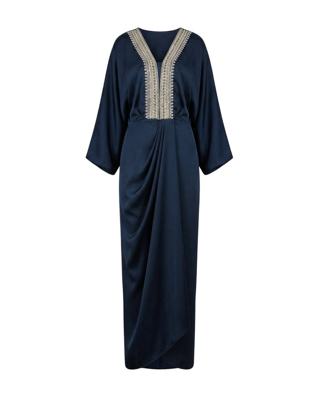 Zarafah Embroidered V-Neck Pleated Batwing Dress - Dress - Mizyana