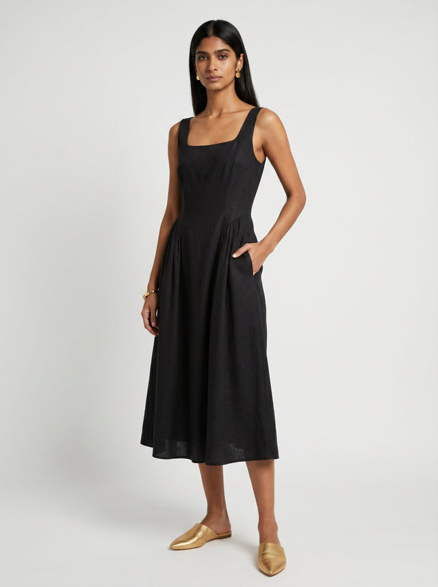Zoe Sleeveless Black Chanderi Dress - Dress - Mizyana