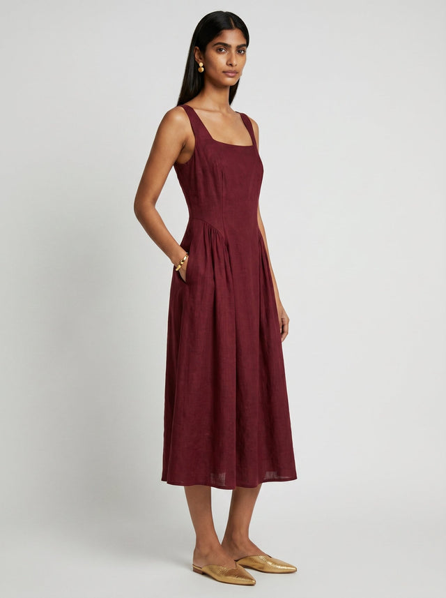 Zoe Sleeveless Red Chanderi Dress - Dress - Mizyana