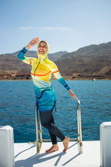 Sunburst Waves Yellow Blue Wave Print Hooded Swim Set