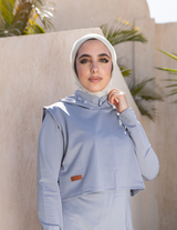 توب سباحة سوِم هود سماوي قصير بلا أكمام بقلنسوة