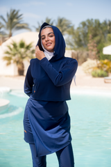 Swim Hood Navy Cropped Sleeveless Hooded Swim Top