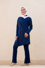 Mono Navy Half-Zip Asymmetric Hem Swim Top