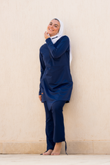 Mono Navy Half-Zip Asymmetric Hem Swim Top