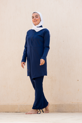 Mono Navy Half-Zip Asymmetric Hem Swim Top
