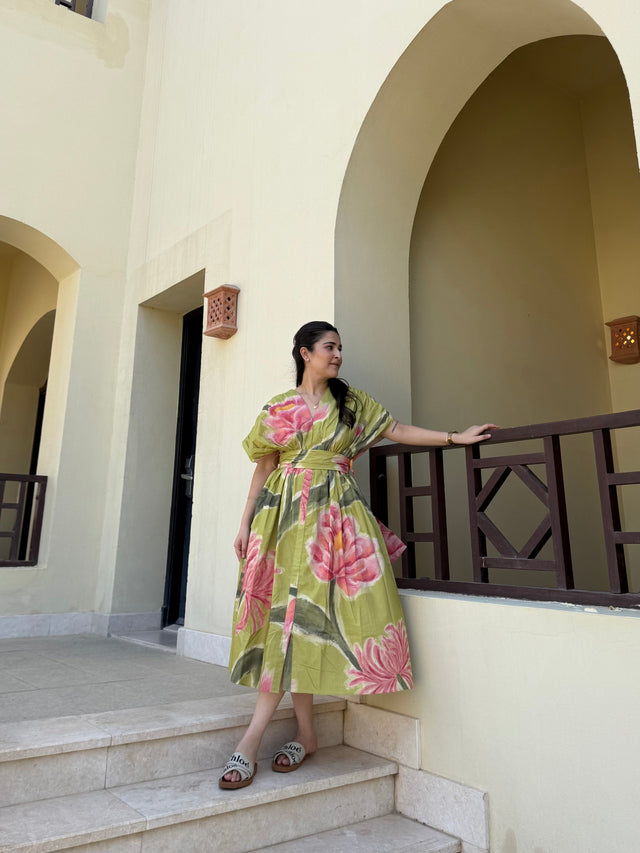 Juno Dress in Tuscan Olive Print
