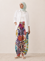Floral Print Balloon Leg Linen Trousers