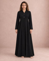Black Pleated Button-Front Abaya