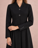 Black Pleated Button-Front Abaya