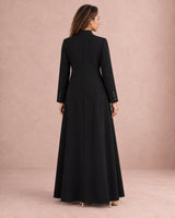 Black Pleated Button-Front Abaya