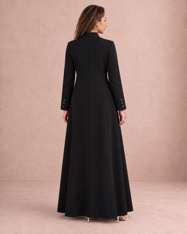 Black Pleated Button-Front Abaya