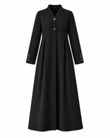 Black Pleated Button-Front Abaya