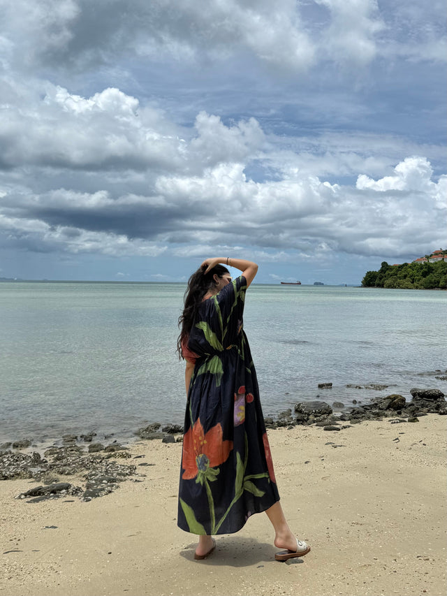 Nirvana Dress in Sorrento Bloom Print (Endless Blue)