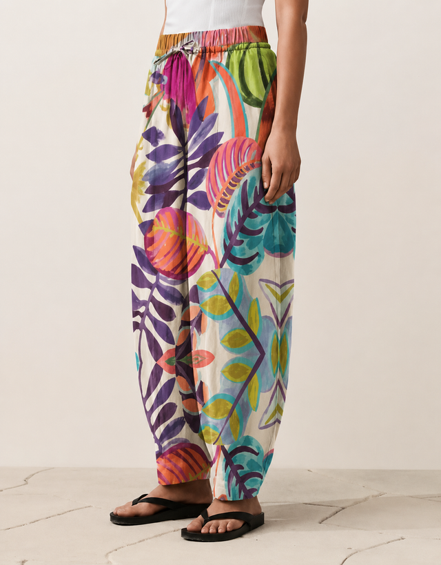 Floral Print Balloon Leg Linen Trousers