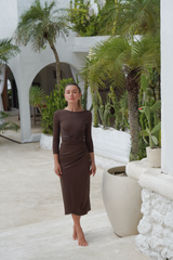 Adaya swim set with real wrap skirt - Dark Brown