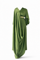 Side Belt Moss Green Draped Kaftan with Handwork Belt