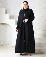Black Pleated Button-Front Abaya