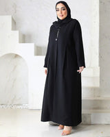 Black Pleated Button-Front Abaya