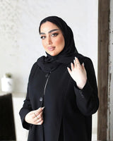Black Pleated Button-Front Abaya