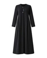 Black Pleated Button-Front Abaya