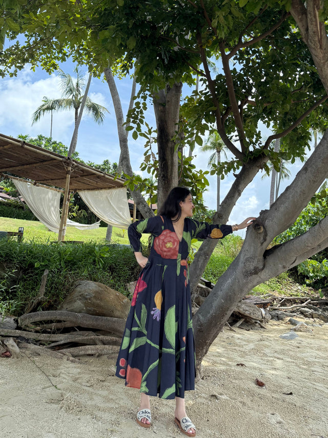 Selene Dress in Sorrento Bloom Print (Endless Blue)