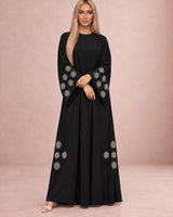 Fai Black Embroidered Crepe Abaya with Headscarf