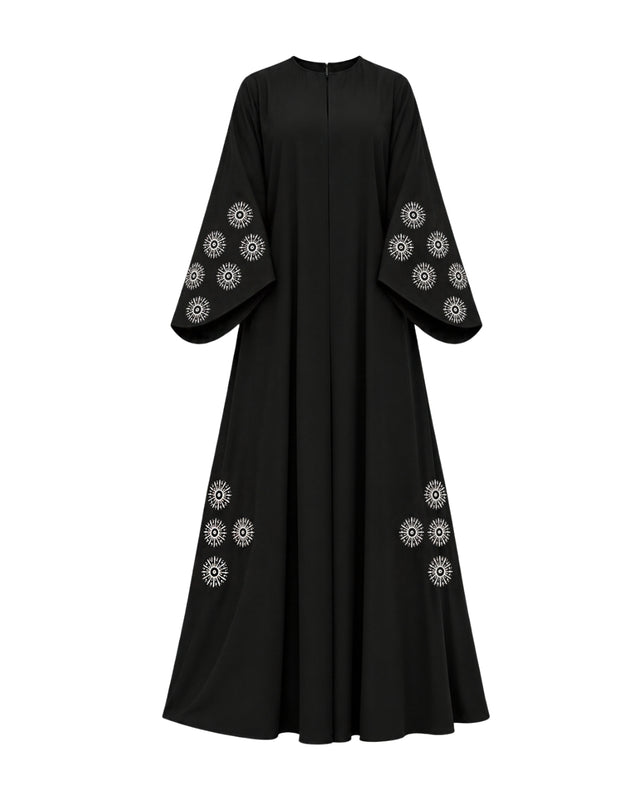 Fai Black Embroidered Crepe Abaya with Headscarf