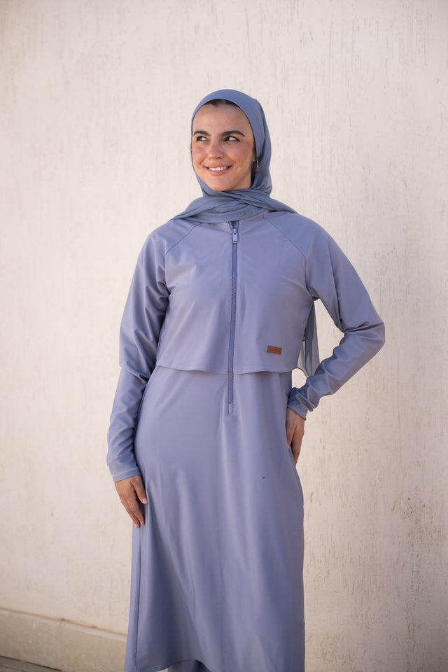 Flow Sky Blue Zip Neck Layered Long Sleeve Swim Top