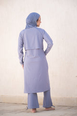 Flow Sky Blue Zip Neck Layered Long Sleeve Swim Top