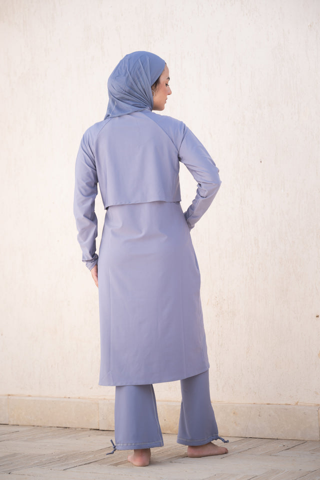 Flow Sky Blue Zip Neck Layered Long Sleeve Swim Top