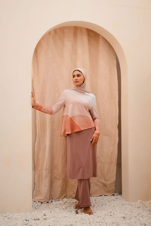 Sandy Bloom Peach Colour-Block Long Sleeve Swim Top