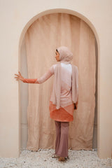 Sandy Bloom Peach Coral Colour Block Zip Neck Swim Top