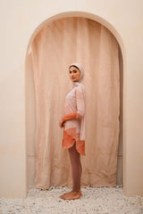 Sandy Bloom Peach Coral Colour Block Zip Neck Swim Top