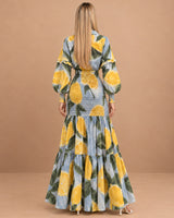 Azzurra Limoncello Print Ruched Waist Cotton Dress