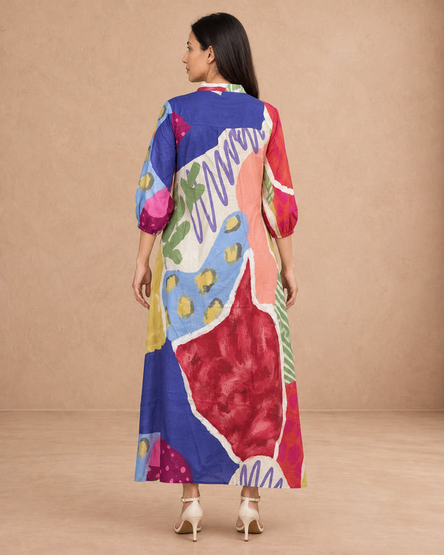 Dora Florentine Mosaic Print Kaftan-Style Cotton Dress